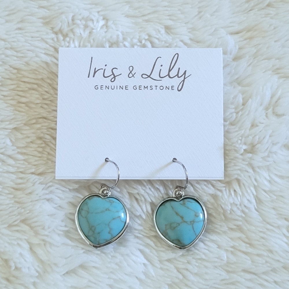 Iris & Lily Turquoise With Copper Veins Heart♥️ Drop⬇️ Earrings - Picture 15 of 15